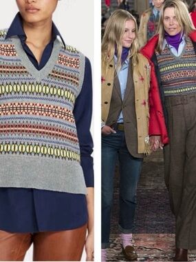 Ralph Lauren Gray Multicolor Fair Isle V‑Neck Sweater Vest
